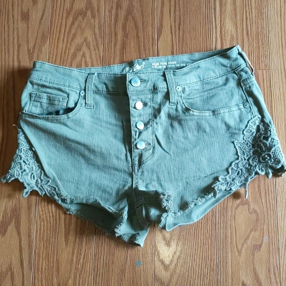 Mossimo olive green high rise distressed short shorts Sz 10